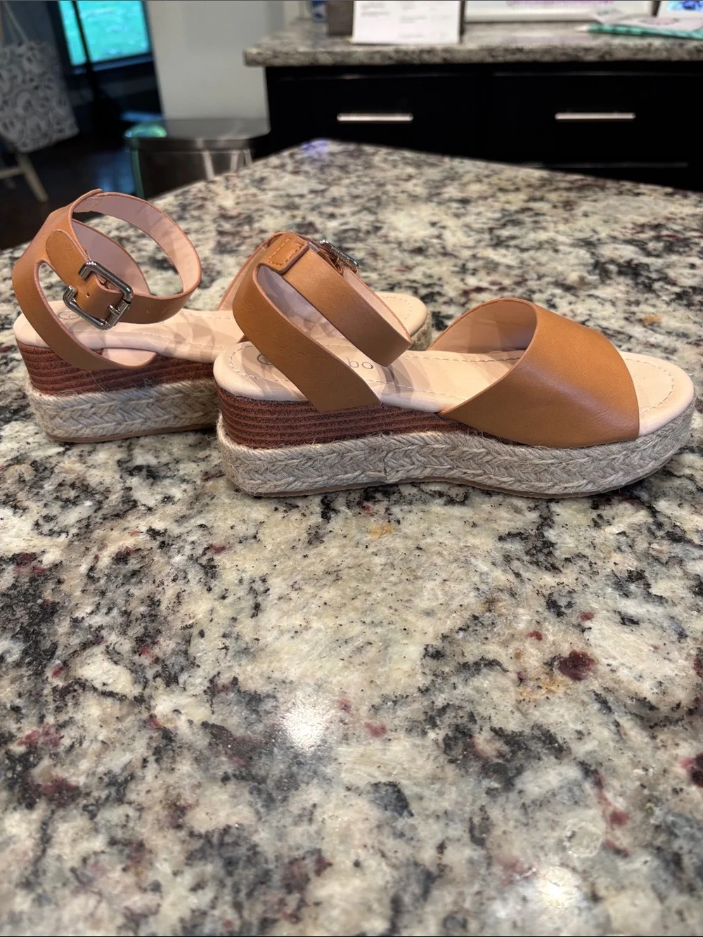 Kids Tan Espadrille-Style Platform Sandals with Ankle Strap